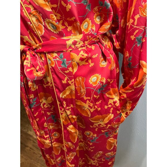 Saks Fifth Avenue 100% Silk Long Robe, Red floral, Size L - Picture 6 of 11